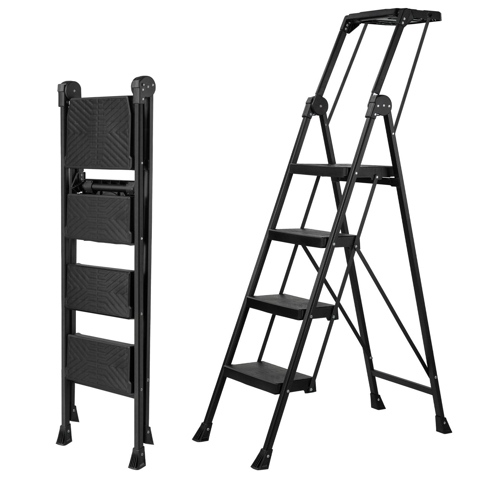 XinSunho 4 Step Ladder, Foldable Handrail & Tool Tray Stool